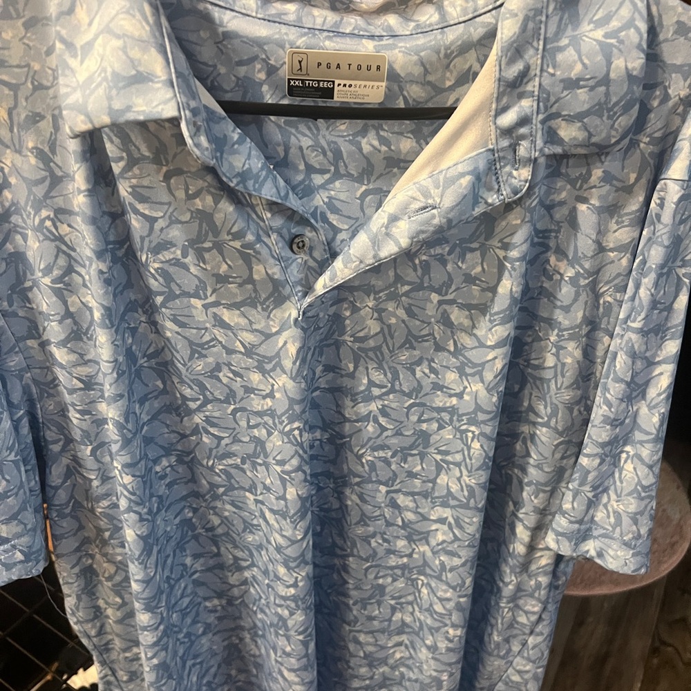 PGA Tour Men's Blue Patterned Polo Shirt